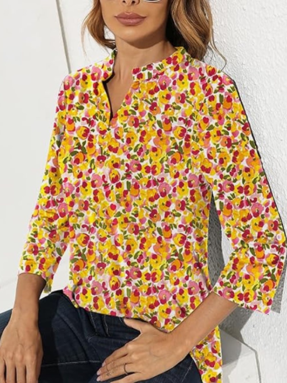 Autumn floral shirt with roll up sleeves top